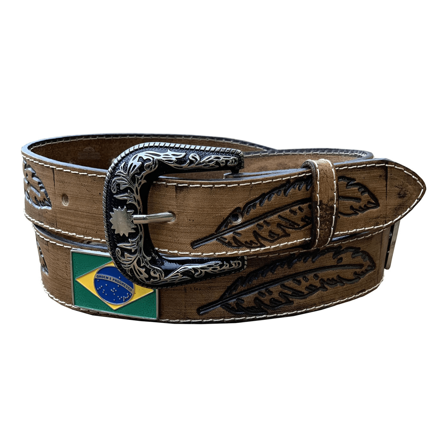 Cinto Country Brasil Couro Legítimo Entalhado MCS7180