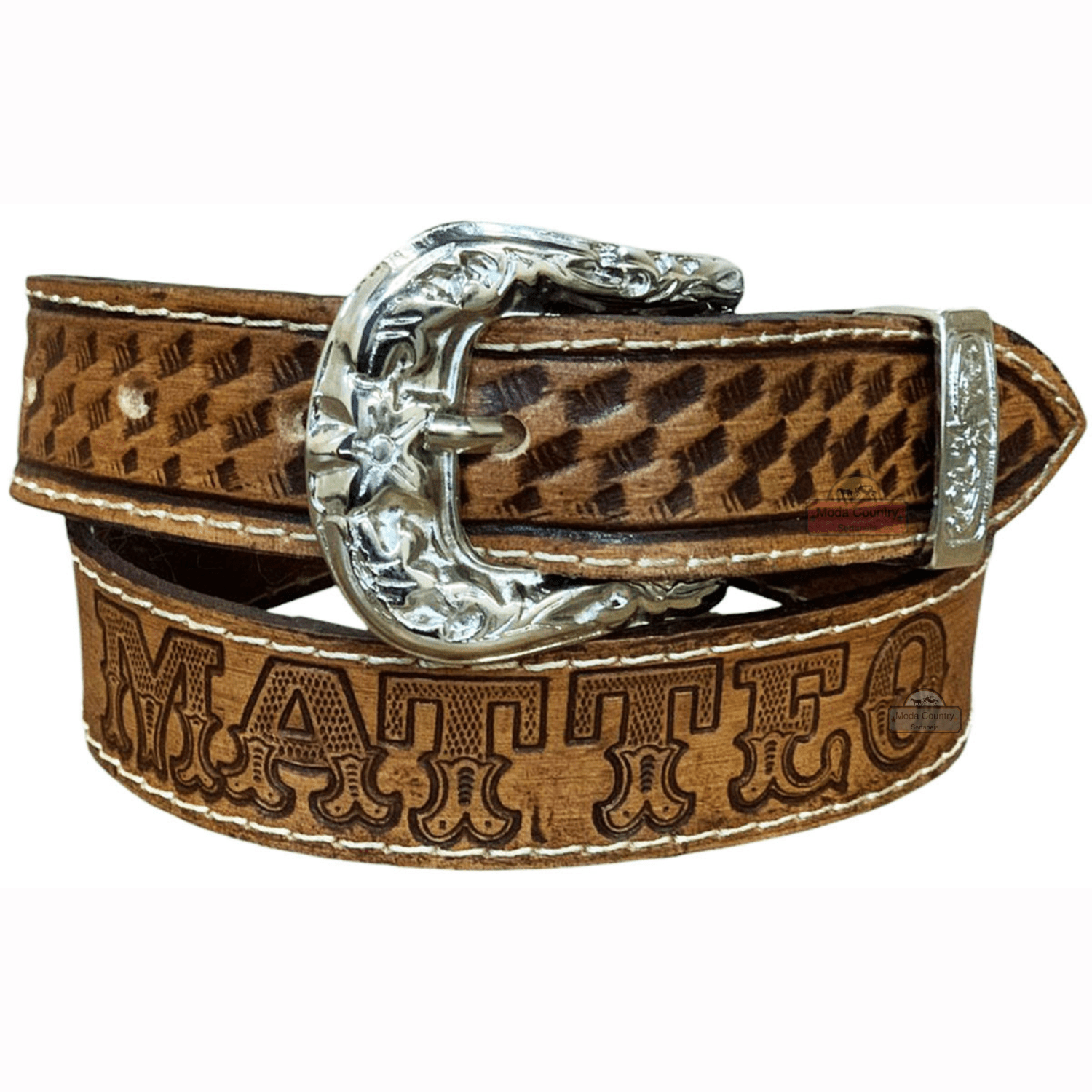 Cinto Country De Couro Legítimo Entalhado Personalizado com Nome MCS7148