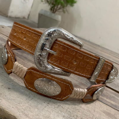 Cinto Country De Couro Legítimo Com Aplique Trança MCS7139