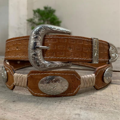 Cinto Country De Couro Legítimo Com Aplique Trança MCS7139