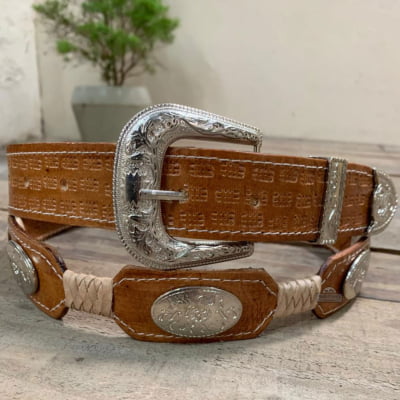 Cinto Country De Couro Legítimo Com Aplique Trança MCS7139