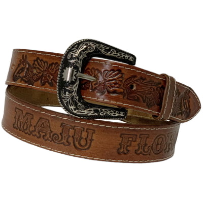 Cinto Country De Couro Legítimo Entalhado Personalizado com Nome MCS7165