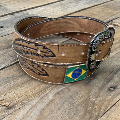 Cinto Country Brasil Couro Legítimo Entalhado MCS7180