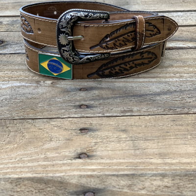 Cinto Country Brasil Couro Legítimo Entalhado MCS7180