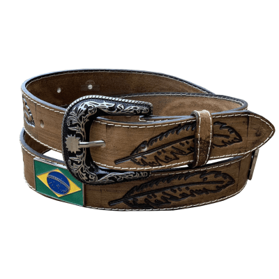 Cinto Country Brasil Couro Legítimo Entalhado MCS7180